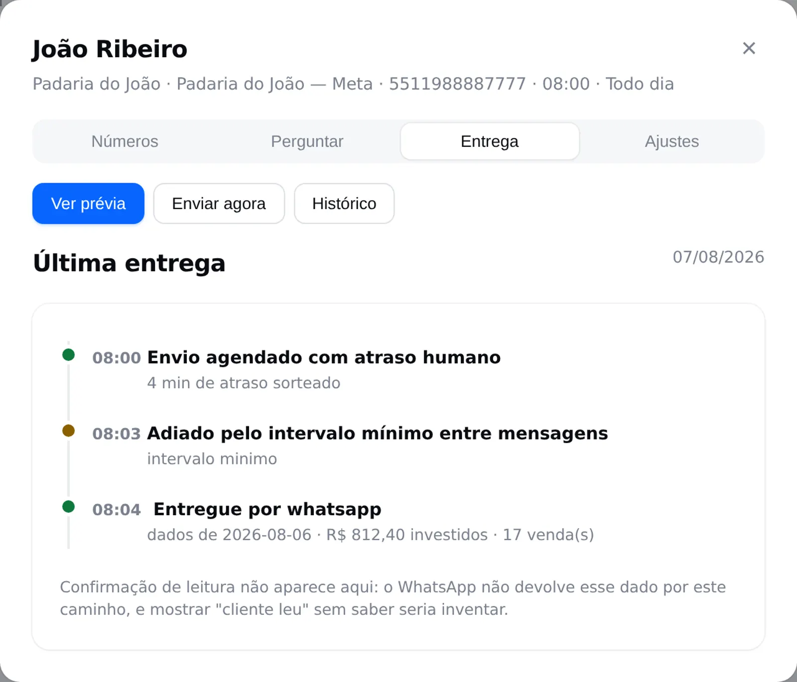 Linha do tempo da entrega